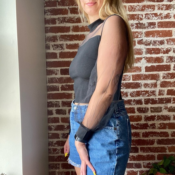 Shein black top with sheer sleeves - Picture 2 of 6